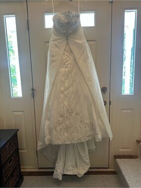 Elegant White Beaded Strapless Wedding Dress from Donna Morello
